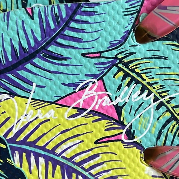 New Vera Bradley Palm Feathers Flip Flops Pink/Turquoise Tropical Medium/7-8 - Picture 4 of 6